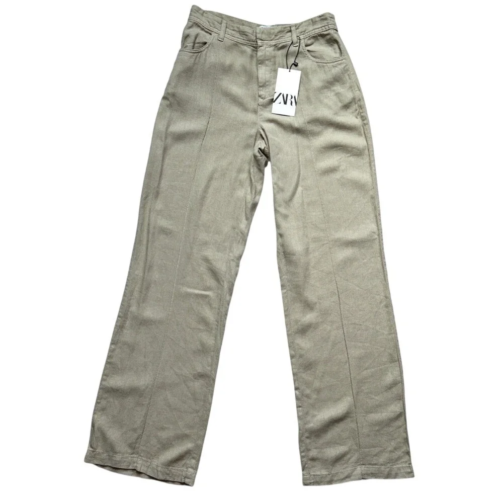 NWT Zara Woman's Linen Blend Wide‎ Straight Tailored Leg Pants Small